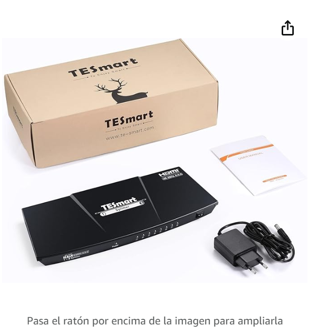 TESmart HDMI Splitter 1 in 8 out 4K@60Hz CEC,Splitter HDMI suporta HDR10,HDCP 2.2,Dip,HDMI Switcher Splitter 1 Entradas a 8 Salida Control 7 modalità EDID (Negro)